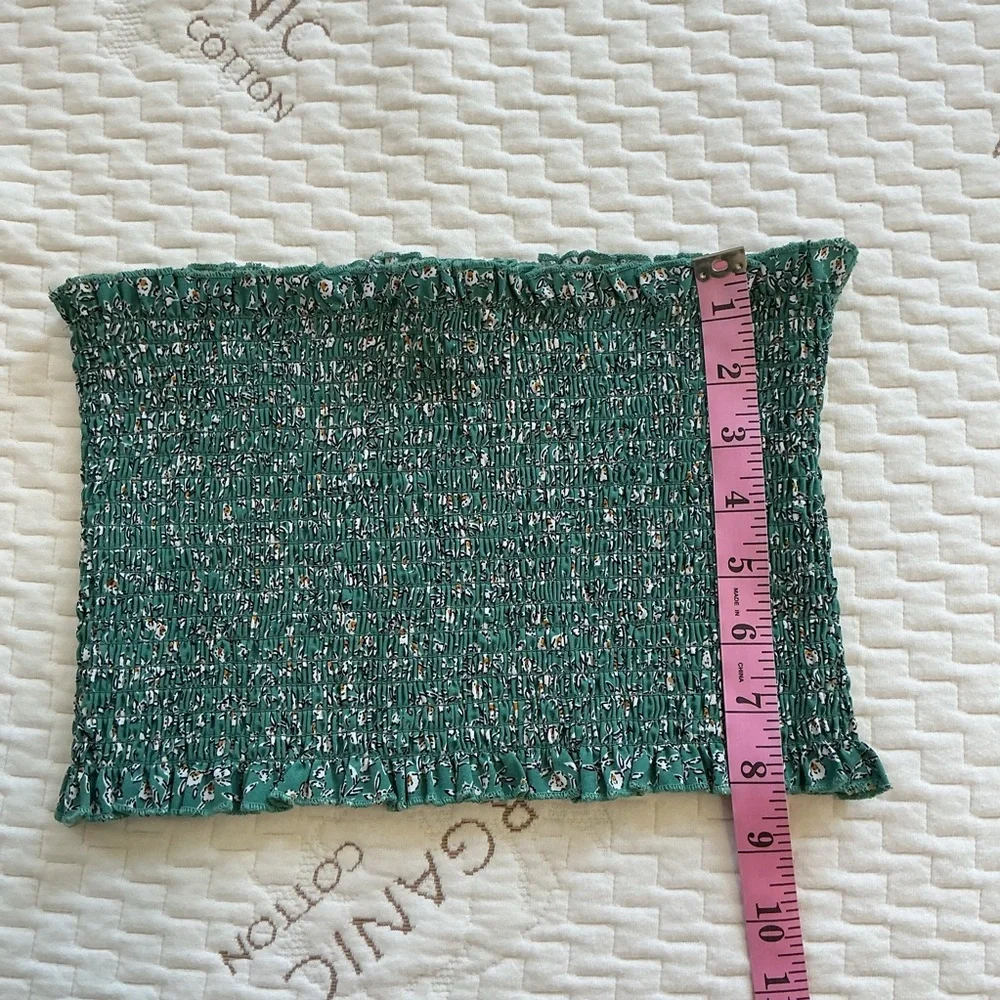 2 Bella Womens XS Green Floral Print Smocked Strapless Tube Top - Picture 4 of 6